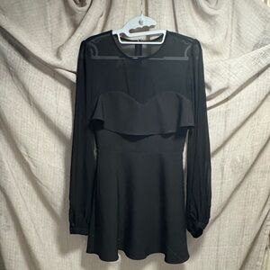 Privacy Please Newport Mini Black Fit Flare Sheer Long Sleeve Dress